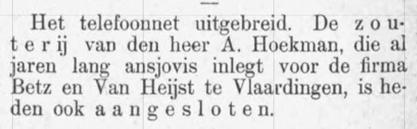 1913 Telefoonnet uitgebreid Zouterij Hoekman nummer 8